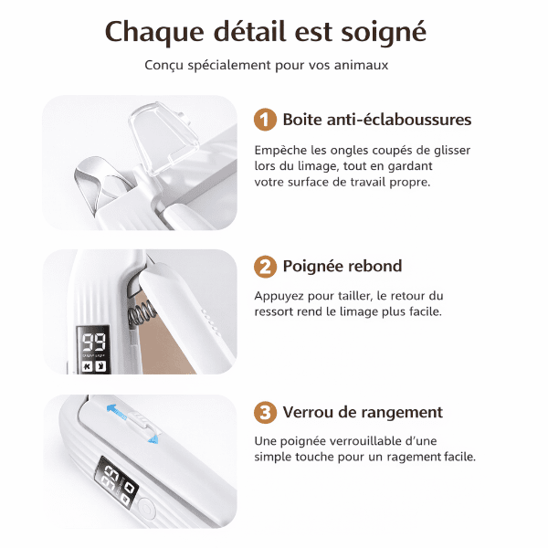 Coupe-griffes électrique pour chien avec moteur puissant et indicateur de batterie LED