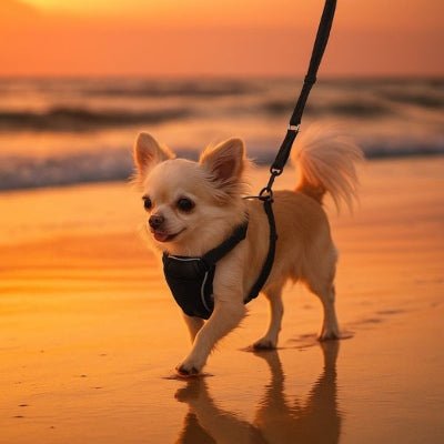 harnais anti traction calmitrax chihuahua marche plage vue nuit