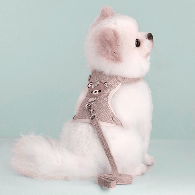 Harnais pour petit chien rose avec laisse de 1,2 M assortie vue poitrine - DoudouPace