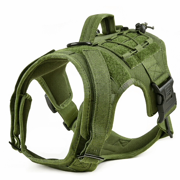 harnais tactique chien vert armee militaire nylon oxford resistant pour randonnee et dressage