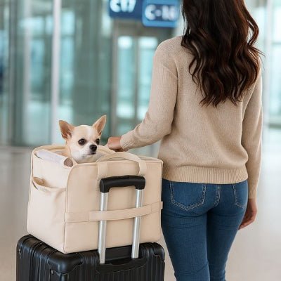 sac transport chien aĂ©roport femme avec valise chihuahua voyage en cabine â mobipet