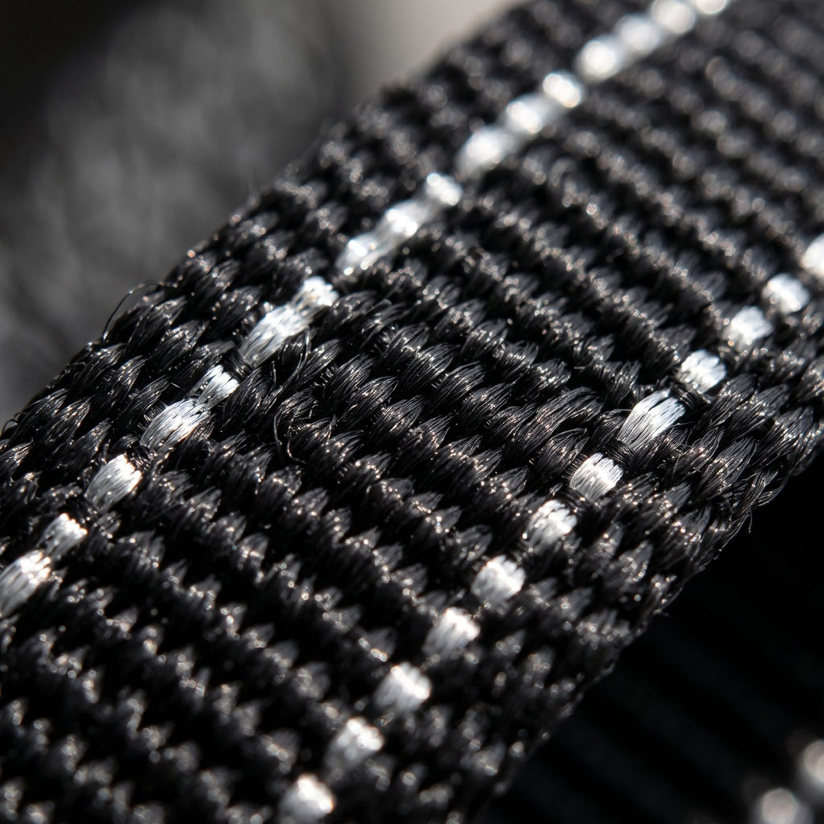Macro alternative sur la texture en nylon réfléchissant de la sangle du collier de la clôture anti-fugue sans fil chien