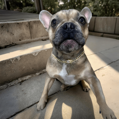 Collier chaine chien doré porté par un bulldog style urbain - Cuba™ - Chien store