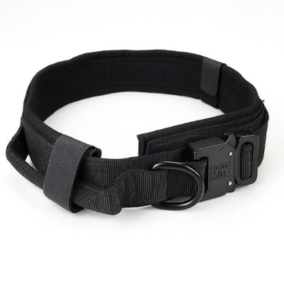 collier chien noir tactique en nylon epais boucle metallique ControlMax