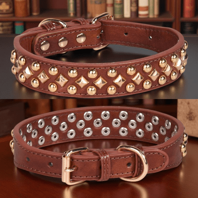 Collier chien cuir marron robuste confort
