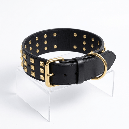 collier chien cuir cloute large noir produit seul sur fond blanc