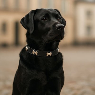 collier chien cuir véritable décor os noir élégant pour grand chien
