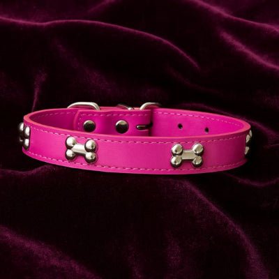 collier chien cuir véritable décor os rose mode pour petit chien