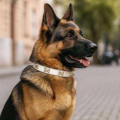 collier chien cuir véritable décor os blanc chic et résistant