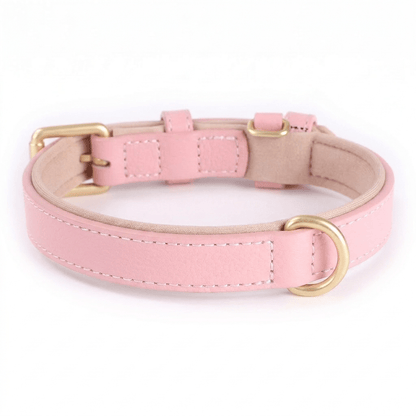 collier chien en cuir rembourre rose produit seul sur fond blanc