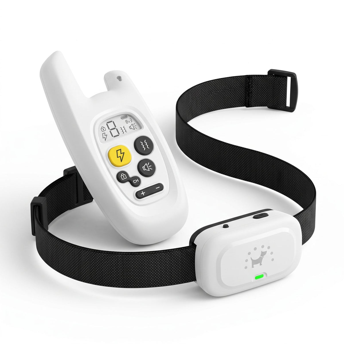Collier de dressage chien choc électrique vibration son coloris blanc avec télécommande