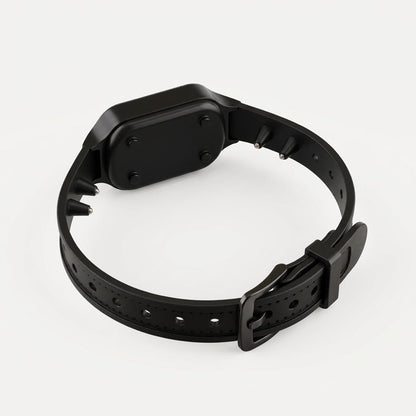 collier recepteur du collier de dressage chien telecommande avec sangle tpu perforee et contacts, vue produit sur fond blanc
