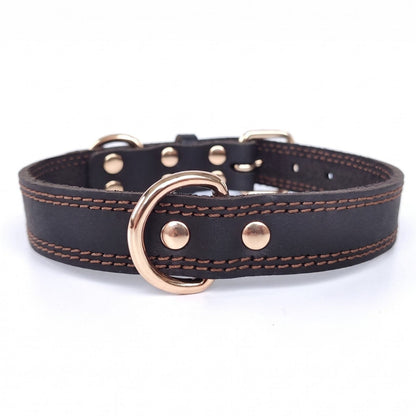 collier pour chien en cuir noir boldbark produit seul boucle et anneau dore studio