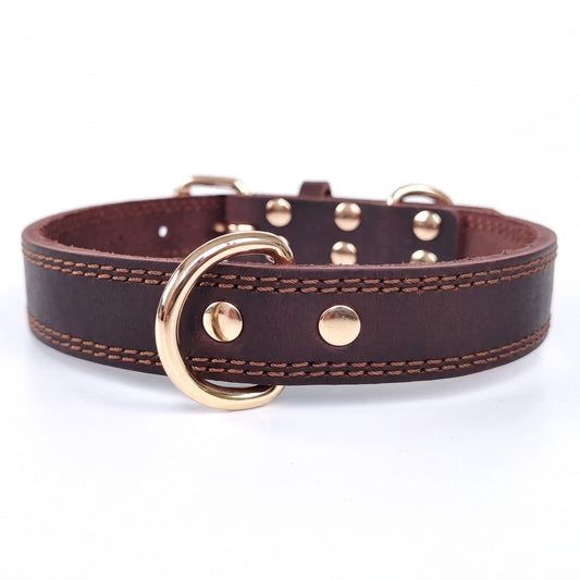 collier pour chien en cuir marron boldbark produit seul boucle et anneau dore studio