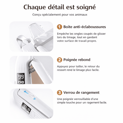 Coupe-griffes électrique pour chien avec moteur puissant et indicateur de batterie LED