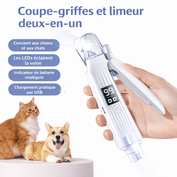Coupe-griffes et lime électrique pour chien pour couper et polir les ongles facilement