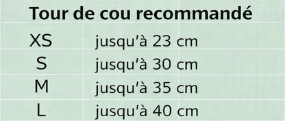 Guide des tailles pour déguisement chien avec correspondance du tour de cou de XS à XL