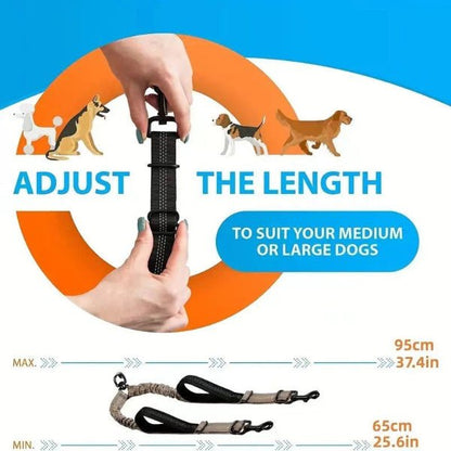 Double laisse pour chien reglable avec amortisseur, longueur ajustable pour s adapter aux chiens moyens et grands