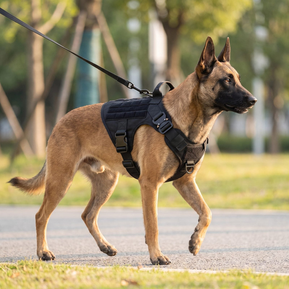 Harnais anti traction chien ControlMax noir, collage de gros plans sur les boucles et la poignée