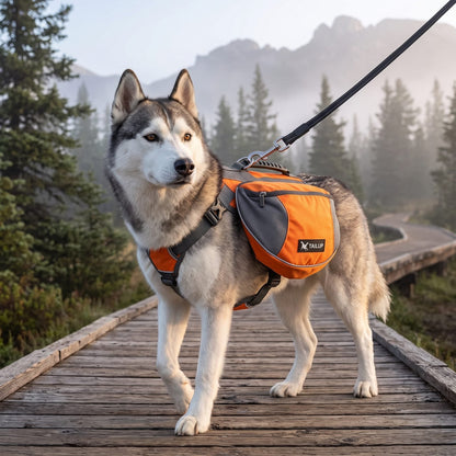 Harnais chien sac à dos DogTask rouge, vue produit sur fond blanc