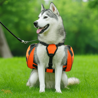 harnais chien confortable avec sacoches orange pour promenade DogTask