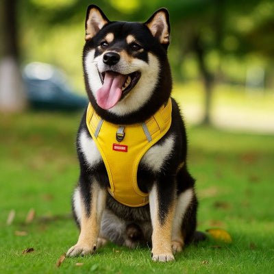 Harnais chien en y jaune ajuste pour shiba inu avec boucle solide et tissu respirant idéal pour balade Duomm
