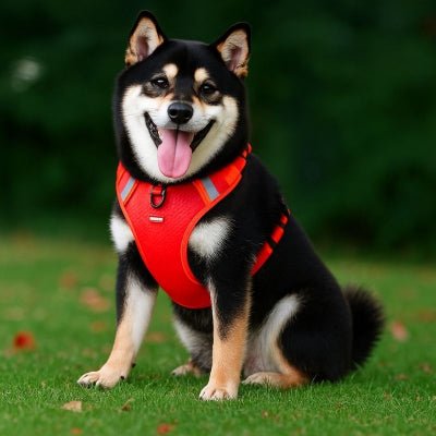 Harnais chien en y rouge avec bandes réfléchissantes et tissu respirant pour confort optimal Duomm
