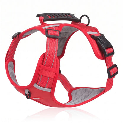 Harnais chien en Y Duomm rouge, vue produit sur fond blanc