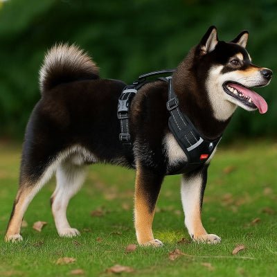 Harnais chien en y noir pour shiba grande taille avec sangle réglable et poignée dorsale renforcée Duomm