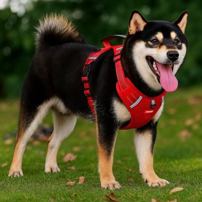 Harnais chien en y rouge vif ajustable pour promenade en toute sécurité avec clip robuste Duomm