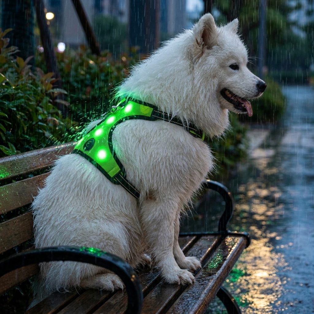 Harnais chien lumineux NightPup vert, vue produit de face