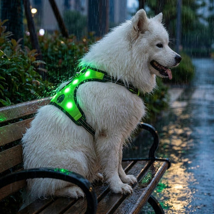 Harnais chien lumineux NightPup vert, vue produit de face