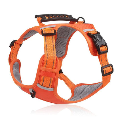 Harnais chien réfléchissant NightSafe orange, vue produit sur fond blanc