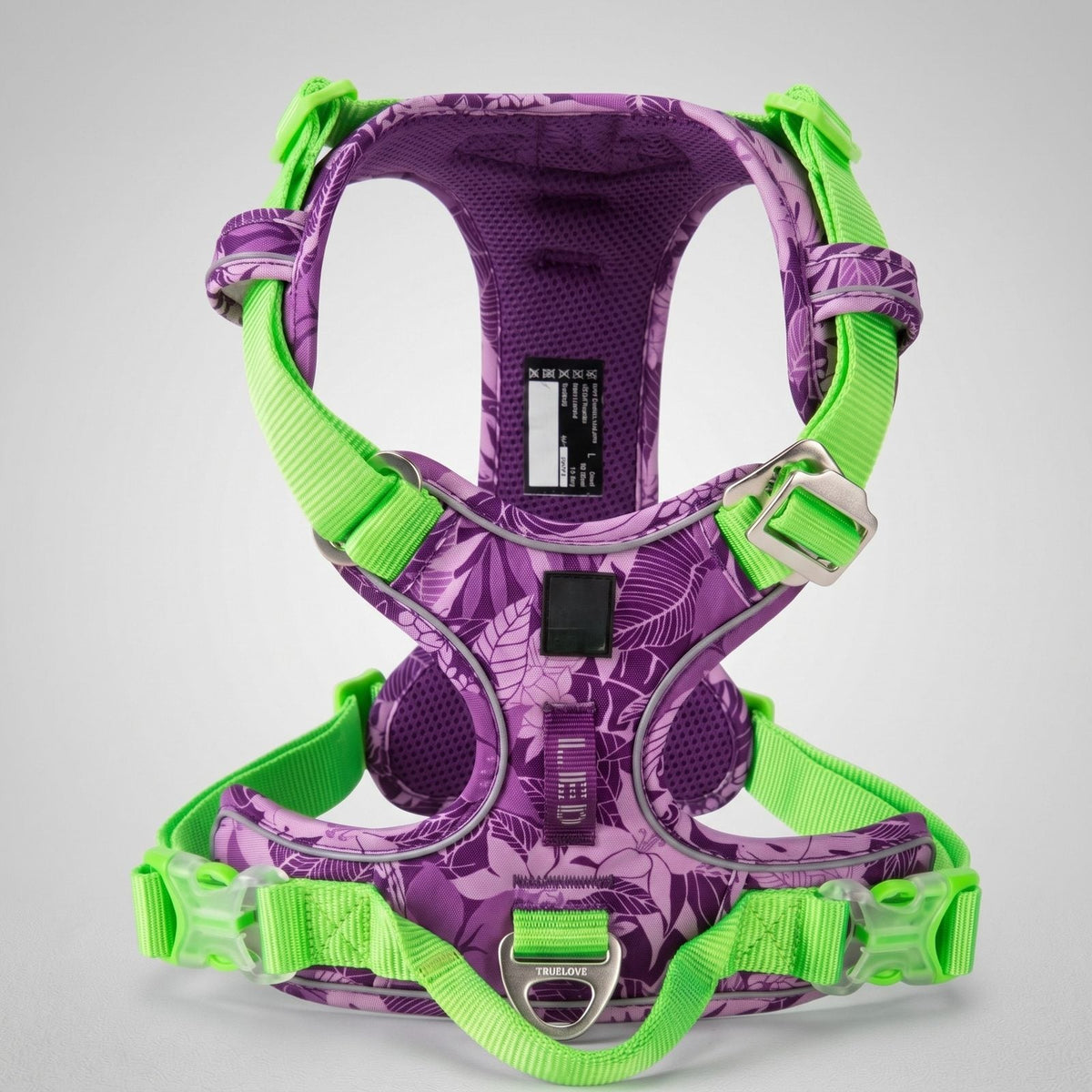 Harnais chien step-in anti-traction camouflage mauve, vue de dos