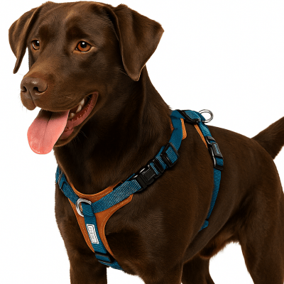 harnais en y ergonomique pour chien de taille moyenne design robuste en nylon bleu et cuir idéal pour les sorties - HiDREAM™