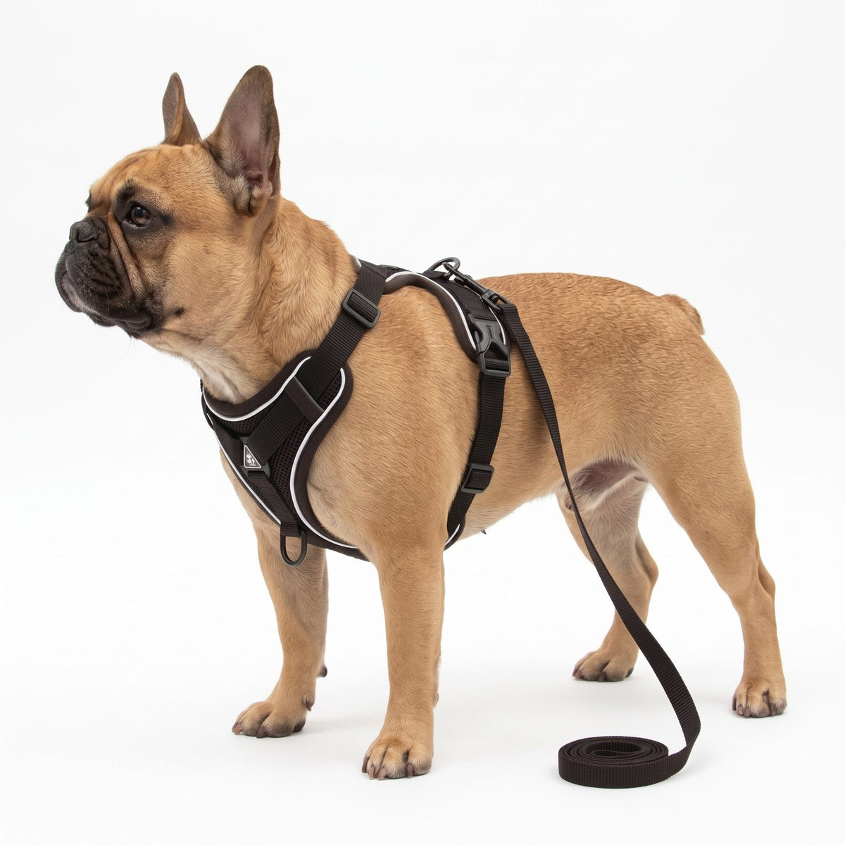 Harnais petit chien LumiSoft noir présenté seul sur fond blanc