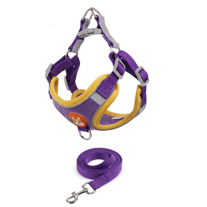 Harnais petit chien ToudouxFlex violet et jaune présenté seul sur fond blanc