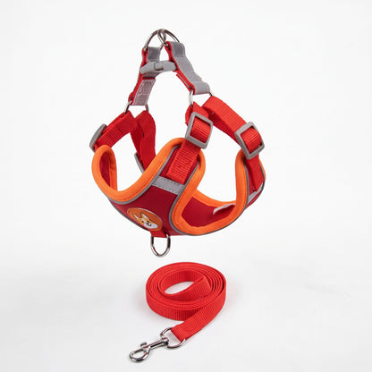Harnais petit chien ToudouxFlex rouge et orange, vue de face