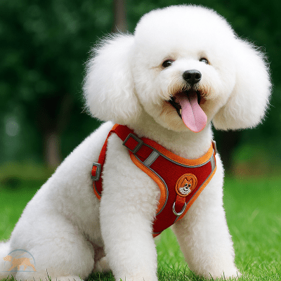 Harnais petit chien rouge avec doublure orange et badge mignon pour sécurité et style - ToudouxFlex