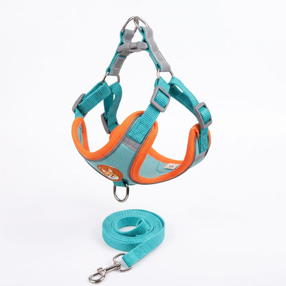 Harnais petit chien ToudouxFlex turquoise et orange présenté seul sur fond blanc