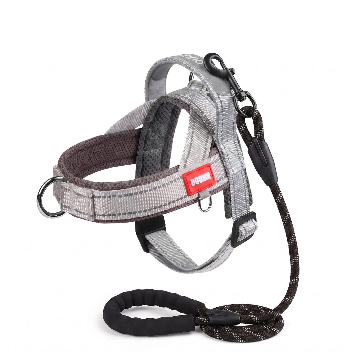 Harnais pour chien confort respirant coloris gris taupe, vue détail du maillage