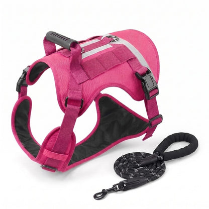 Harnais pour chien TactiGuard rose présenté avec sa laisse assortie, vue packshot