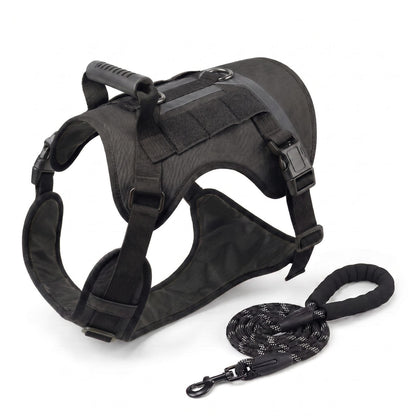 Harnais pour chien TactiGuard noir présenté avec sa laisse assortie, vue packshot