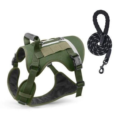 harnais pour chien TactiGuard vert militaire ajustable avec laisse