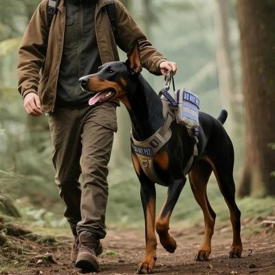 harnais pour chien TactiGuard robuste en randonnée en forêt avec poignée de contrôle