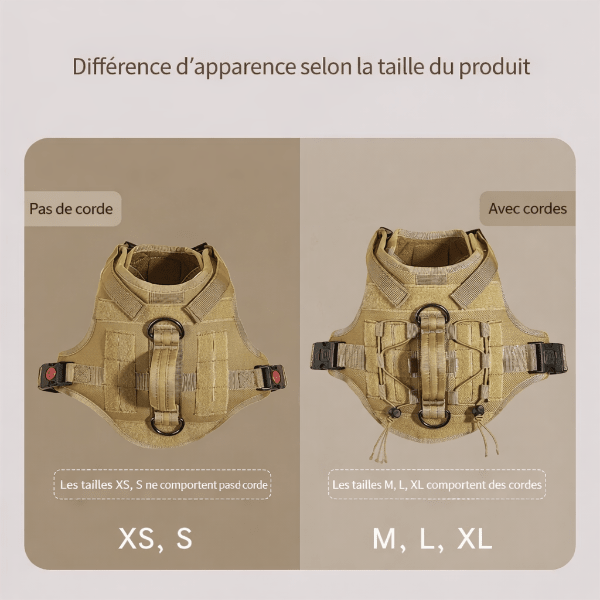 harnais tactique chien beige sable canisforce profil ergonomique maintien confortable dos et poitrine