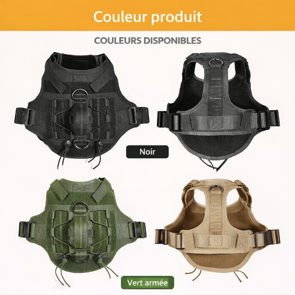 harnais tactique chien couleurs disponibles noir vert armee beige sable comparaison modeles
