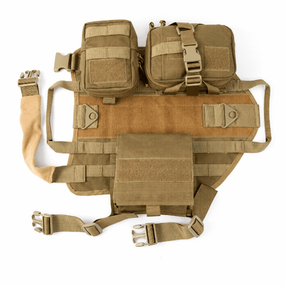 Harnais tactique pour chien avec kit MOLLE, poches amovibles et sangles renforcées, harnais militaire beige