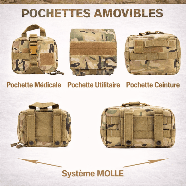 Harnais tactique pour chien avec pochettes amovibles MOLLE, kit harnais militaire pour chien avec pochette médicale, utilitaire et ceinture