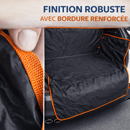 Gros plan sur la bordure orange renforcée de la housse, montrant la qualité de la couture et la finition robuste.